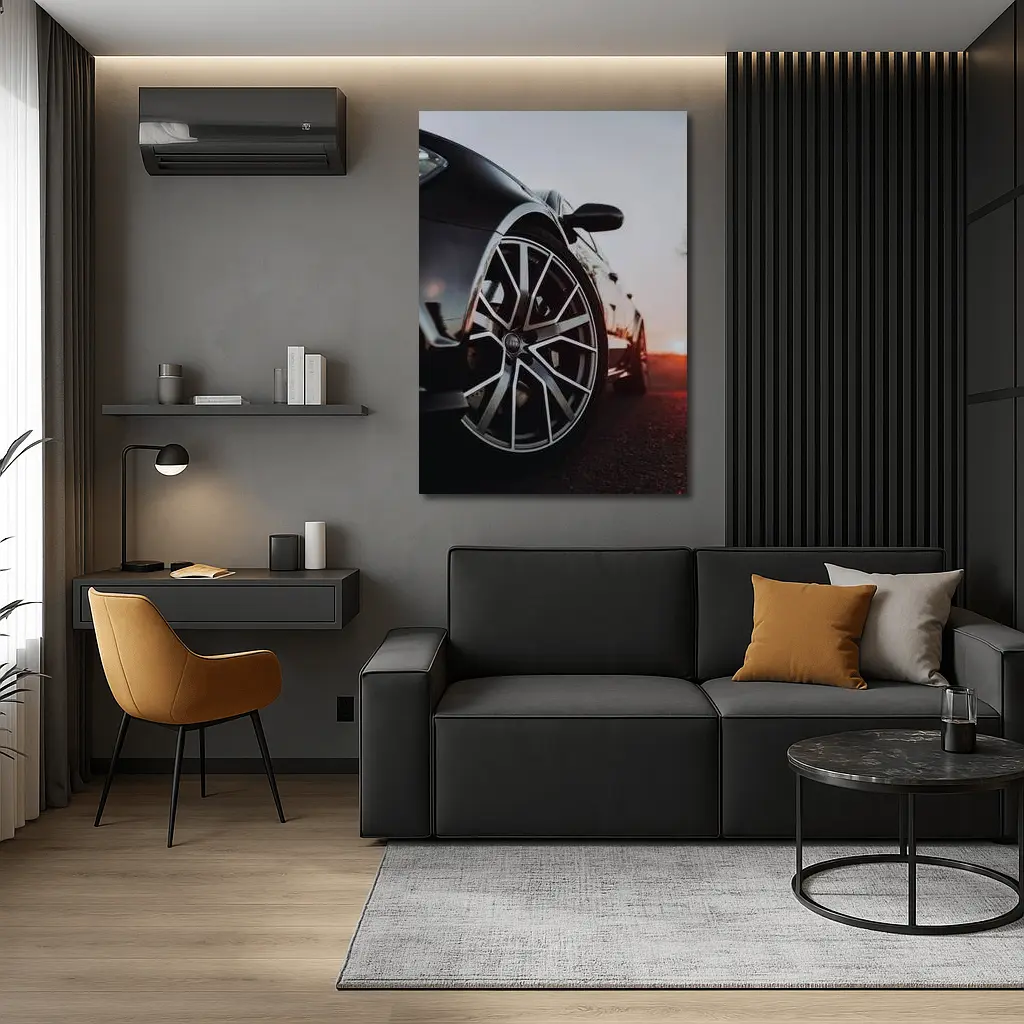 Audi Black Car Wheel Sunset Background – Wall Art