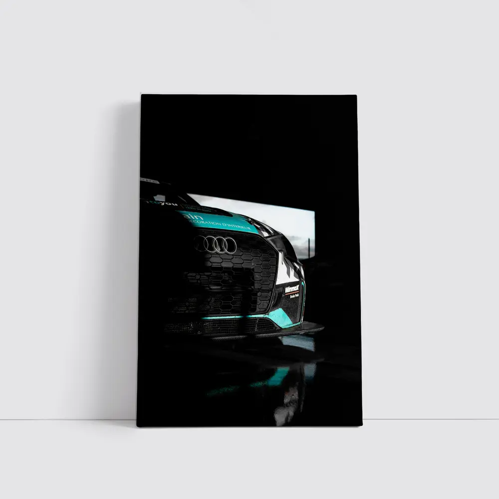 Audi Race Car Dark Garage Teal Accents – Wall Art