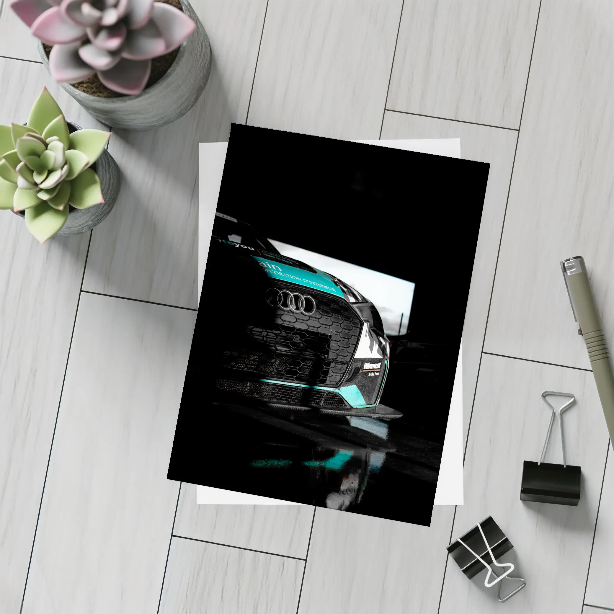 Audi Race Car Dark Garage Teal Accents – Postcards