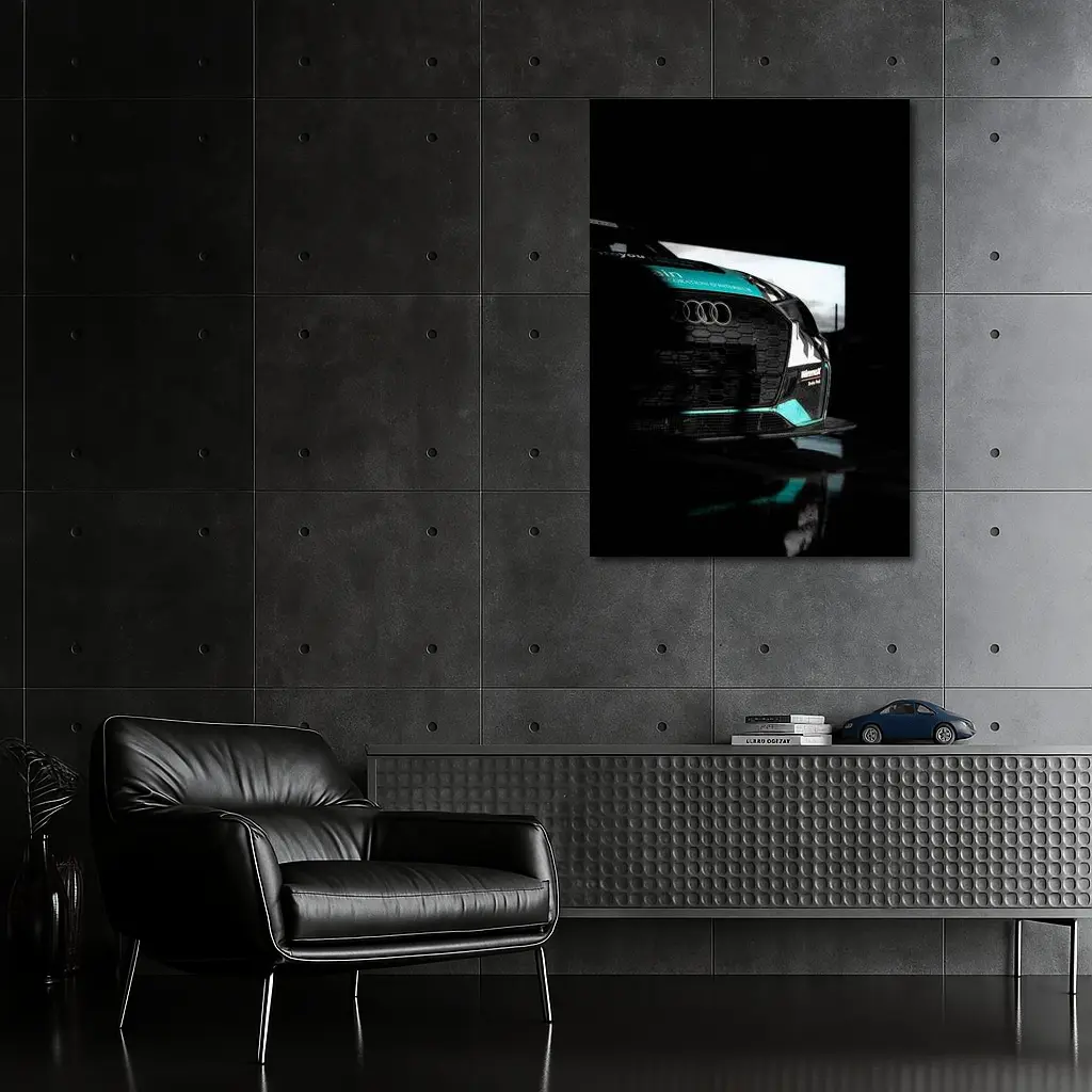 Audi Race Car Dark Garage Teal Accents – Wall Art