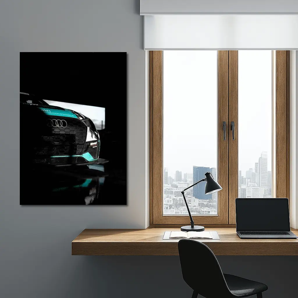 Audi Race Car Dark Garage Teal Accents – Wall Art