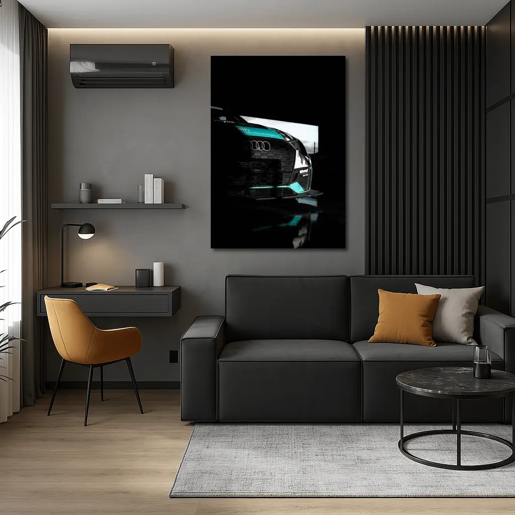 Audi Race Car Dark Garage Teal Accents – Wall Art