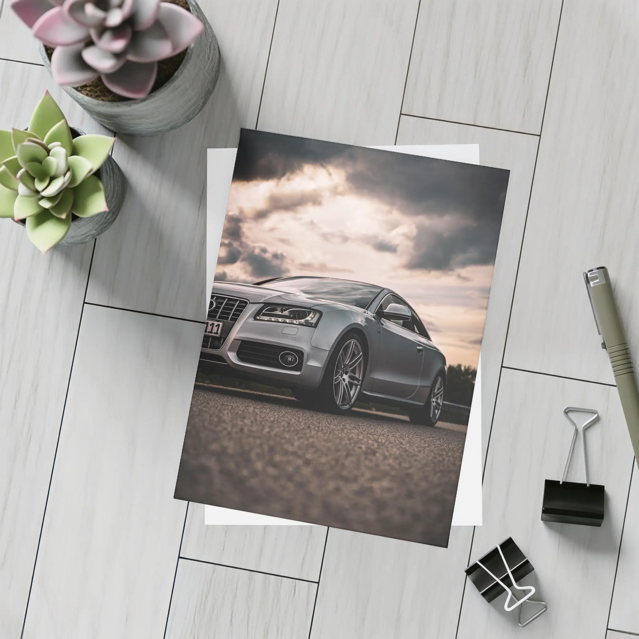 Audi A5 Silver Coupe Dramatic Cloudy Sky – Postcards