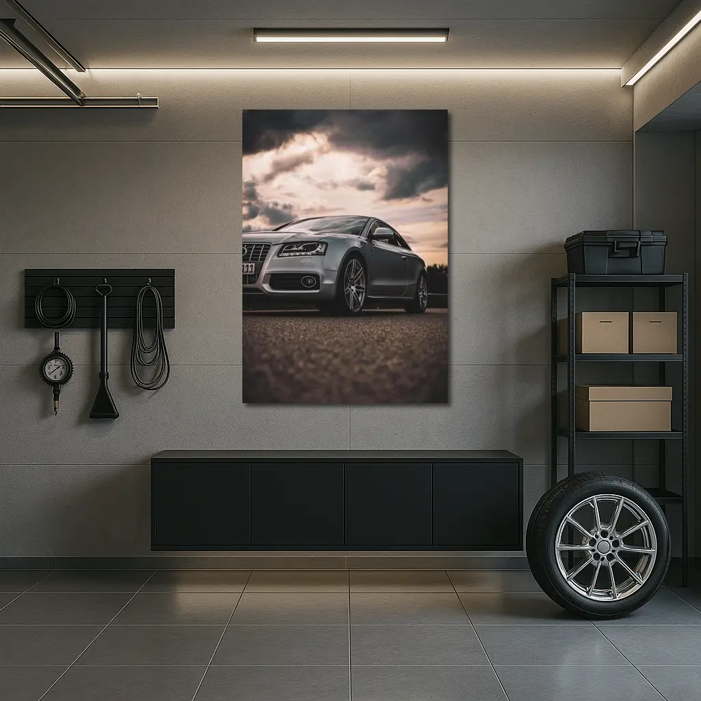 Audi A5 Silver Coupe Dramatic Cloudy Sky – Wall Art