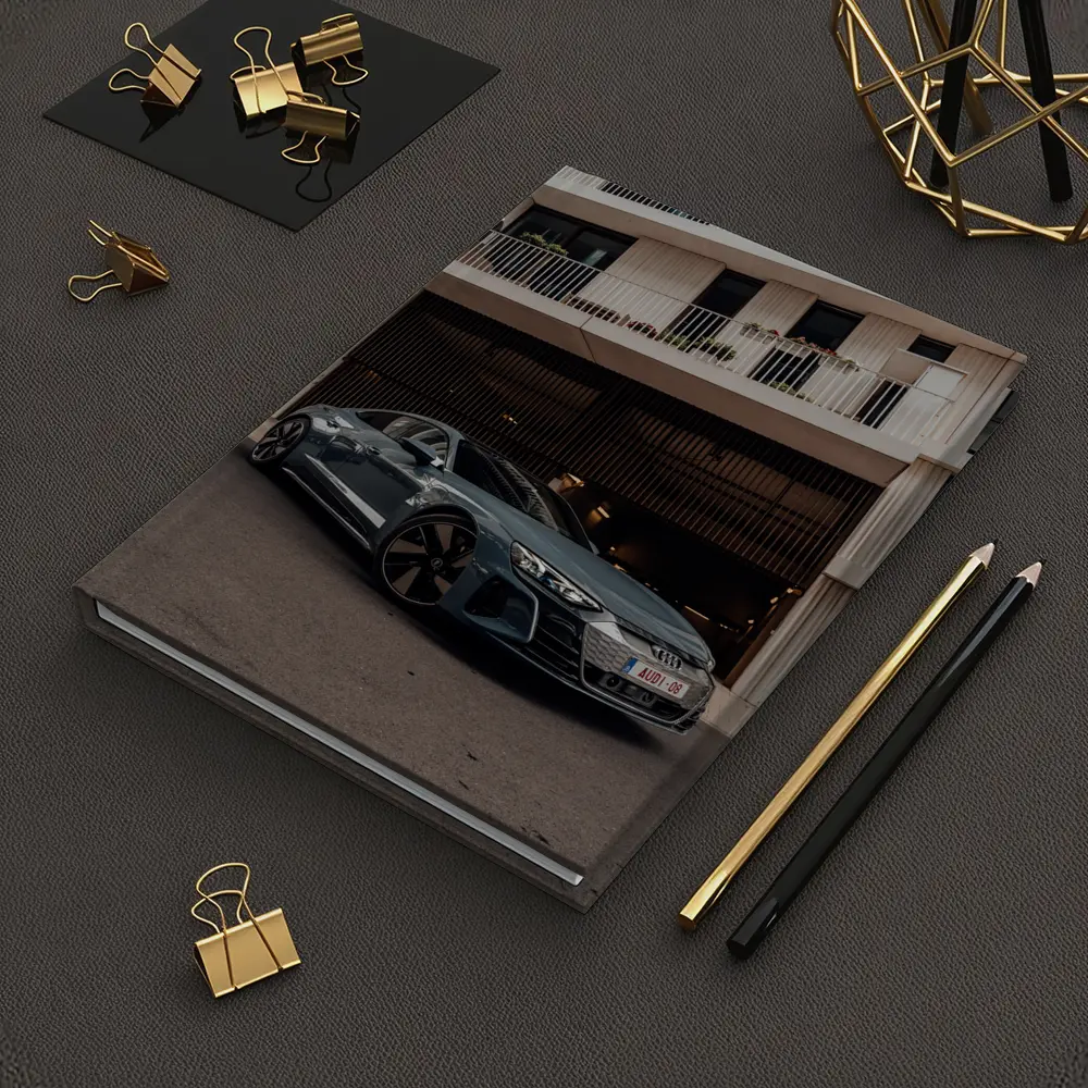 Audi E-Tron GT Parked Outside Modern Building – Notebooks