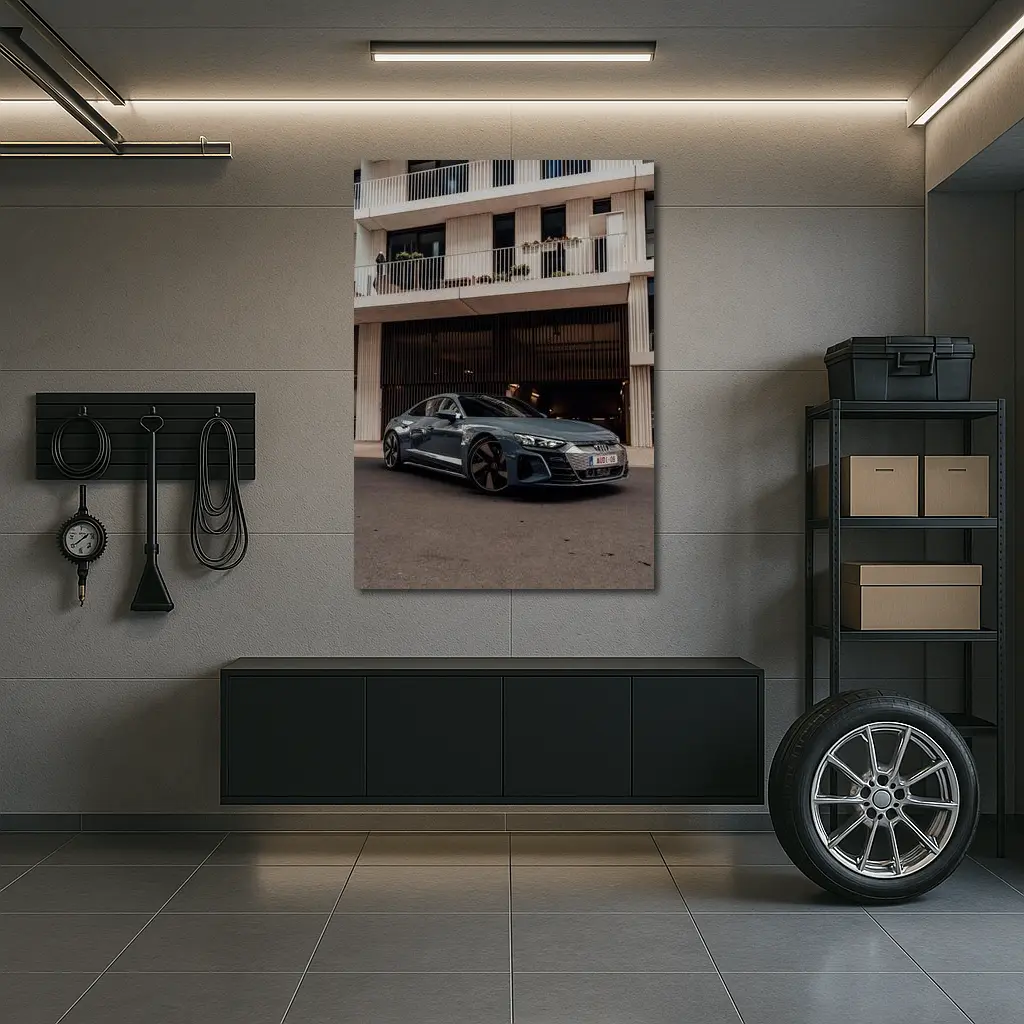 Audi E-Tron GT Parked Outside Modern Building – Wall Art