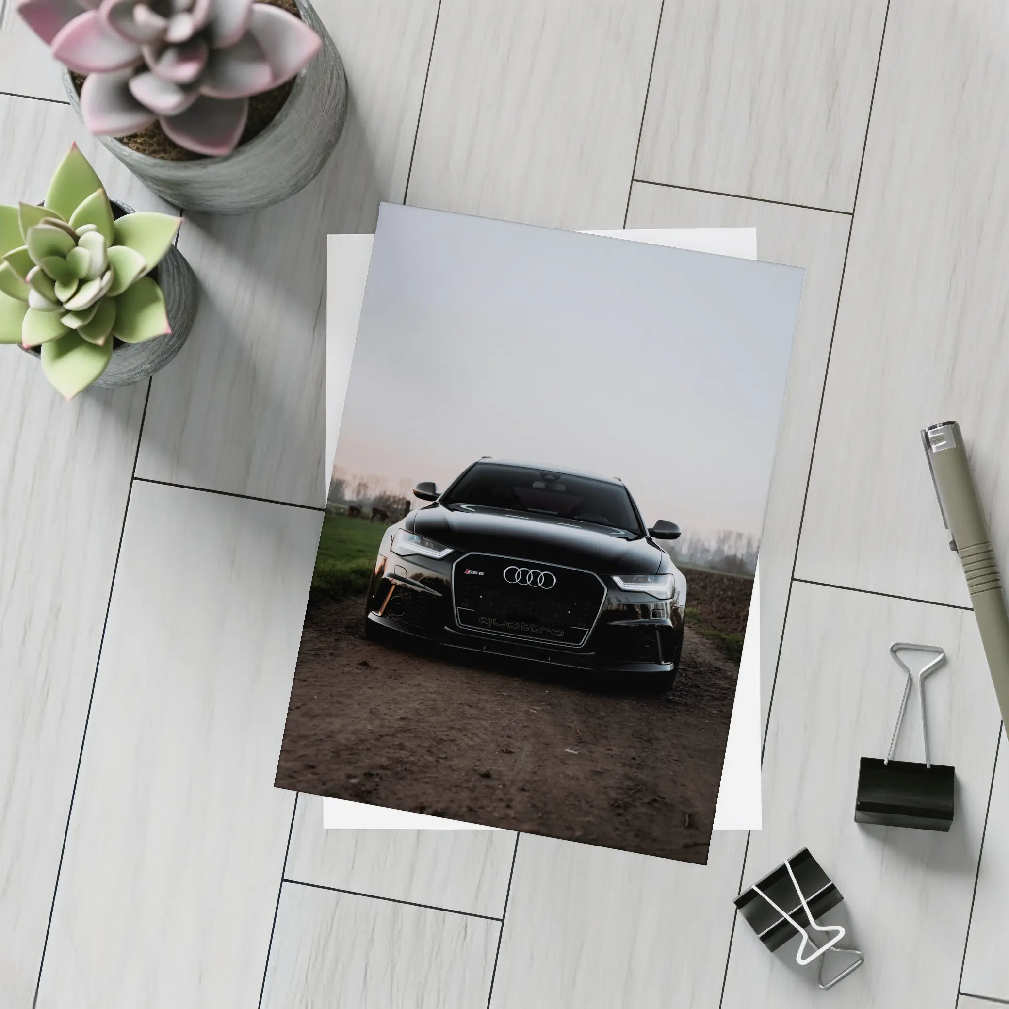 Audi RS6 Black Front View Dusk – Postcards