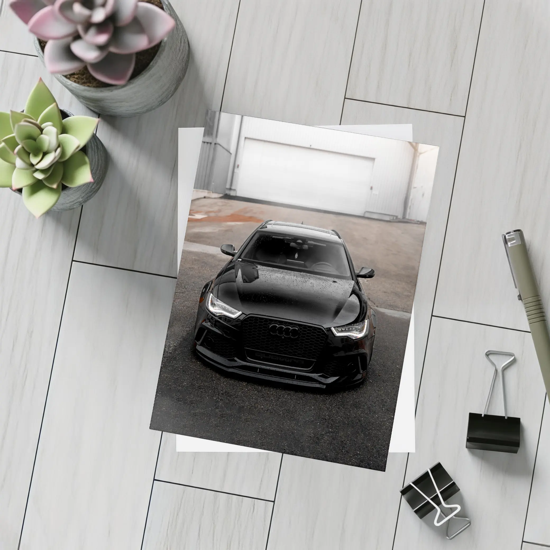 Black Audi RS6 Front View Garage – Postcards