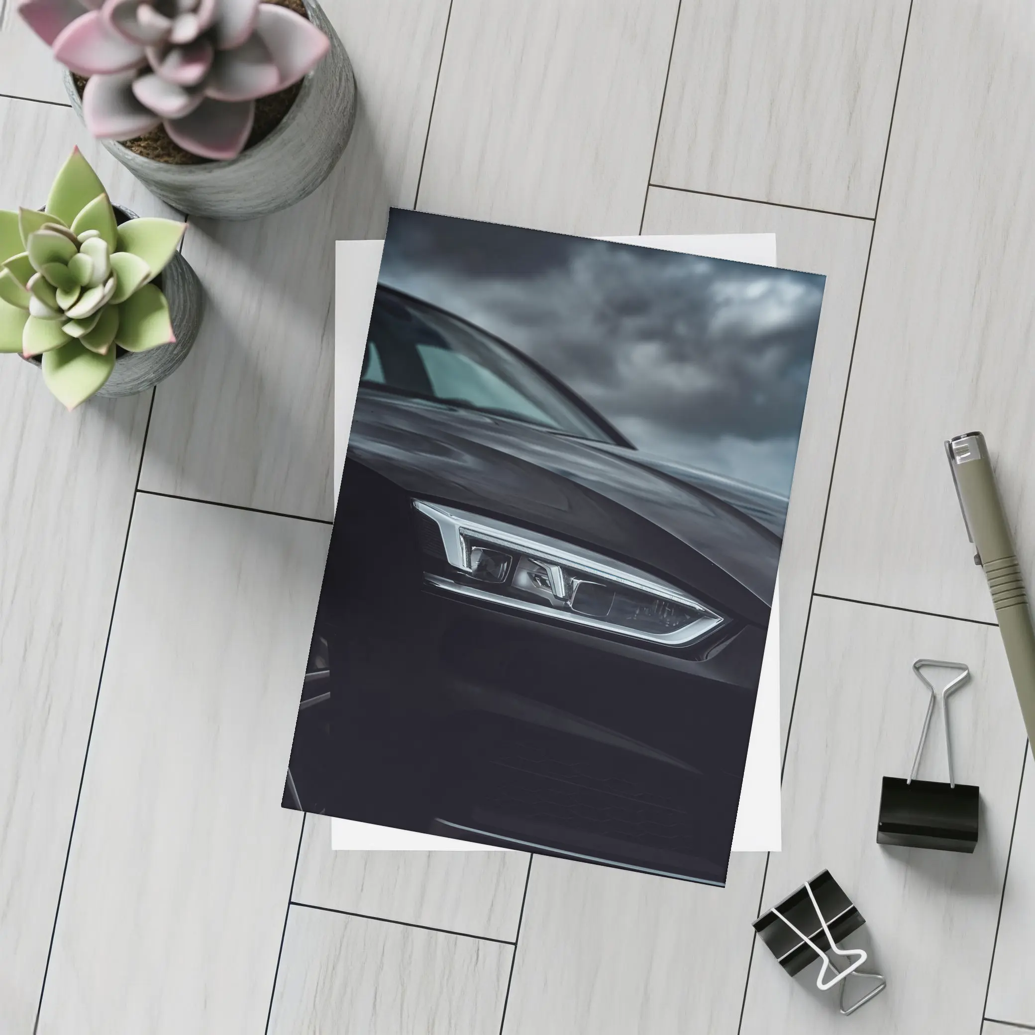 Audi R8 Black Headlight Stormy Sky – Postcards
