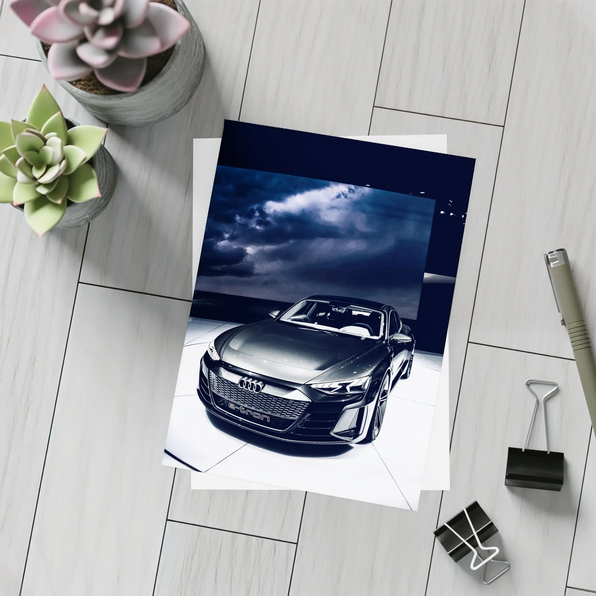 Audi E-Tron GT Dark Dramatic Storm Background – Postcards