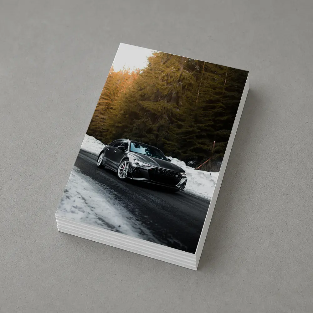 Audi RS6 Avant Black Winter Forest Road – Postcards