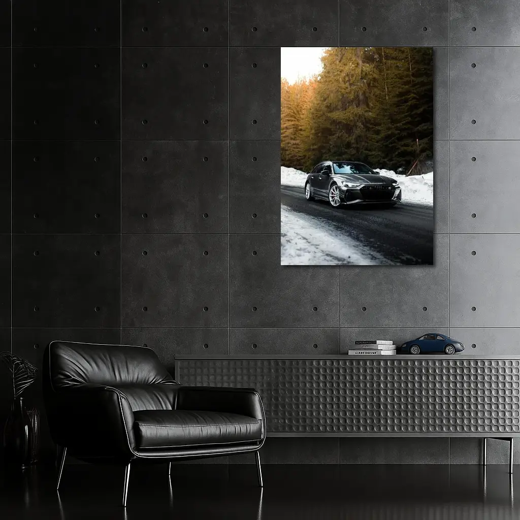 Audi RS6 Avant Black Winter Forest Road – Wall Art