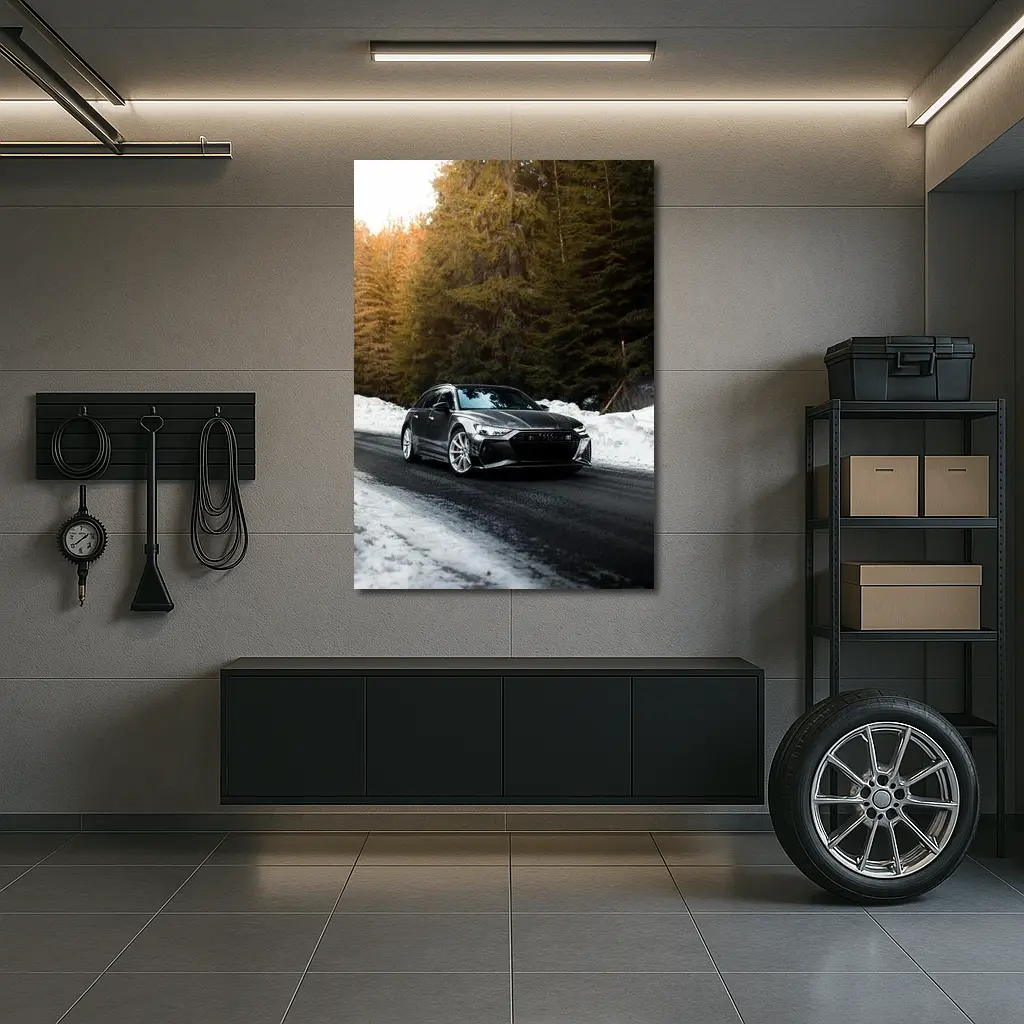 Audi RS6 Avant Black Winter Forest Road – Wall Art