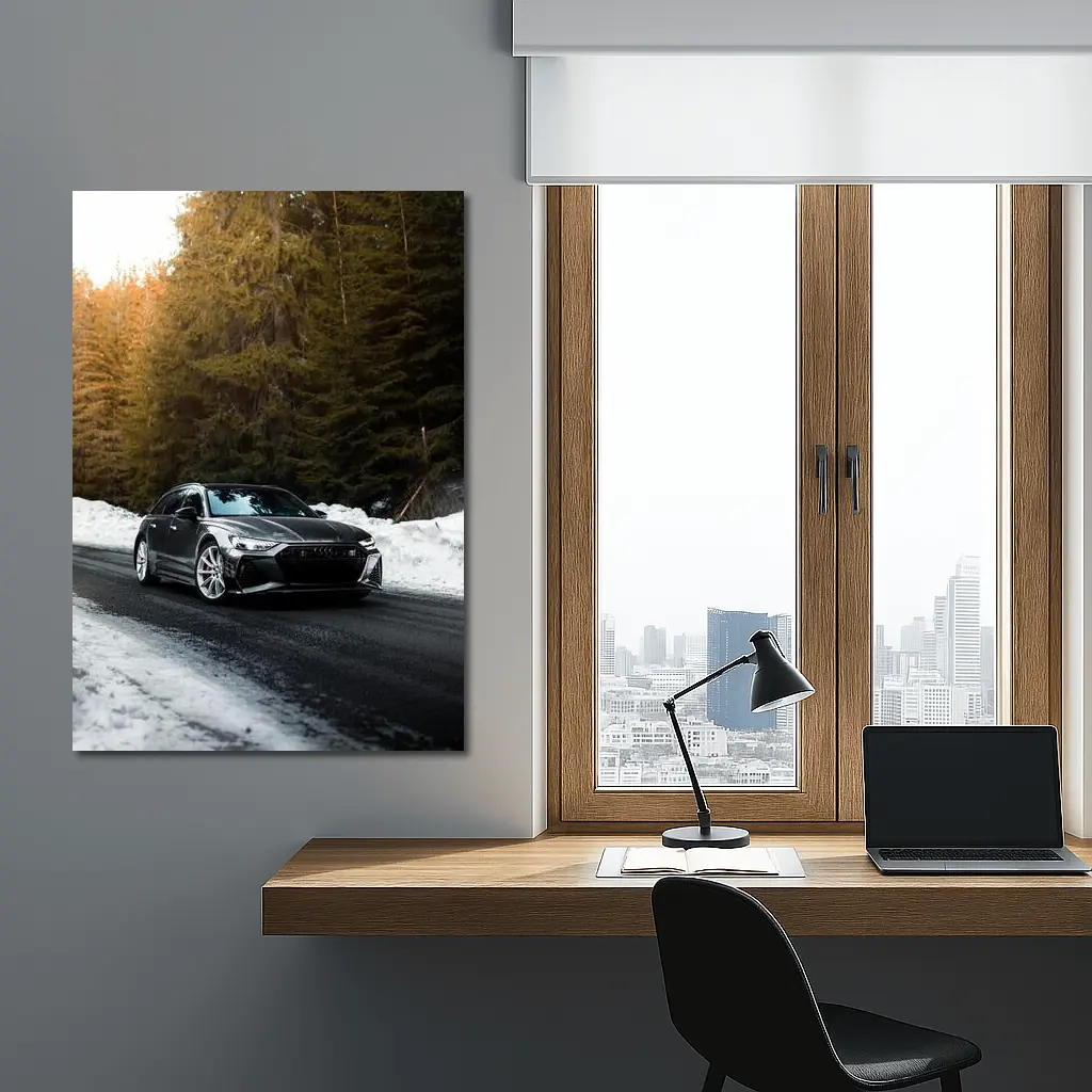 Audi RS6 Avant Black Winter Forest Road – Wall Art