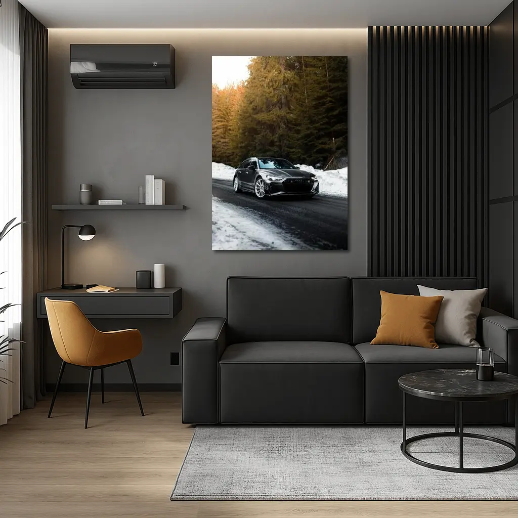 Audi RS6 Avant Black Winter Forest Road – Wall Art