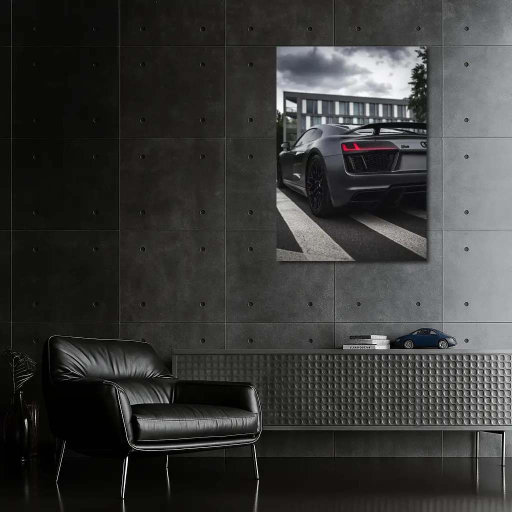 Audi R8 Matte Gray Supercar Stormy Sky – Wall Art