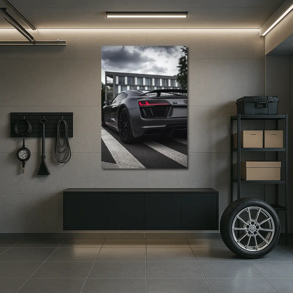 Audi R8 Matte Gray Supercar Stormy Sky – Wall Art