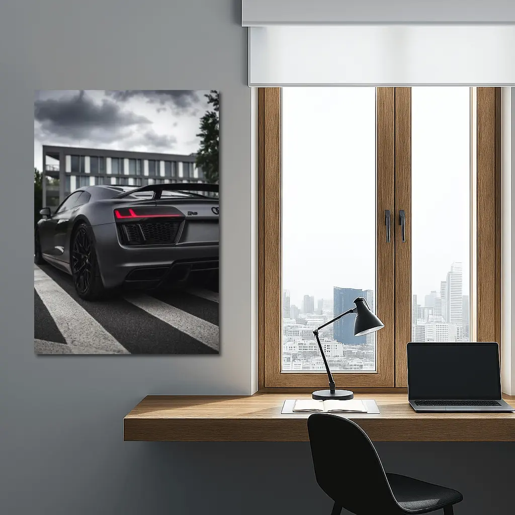 Audi R8 Matte Gray Supercar Stormy Sky – Wall Art