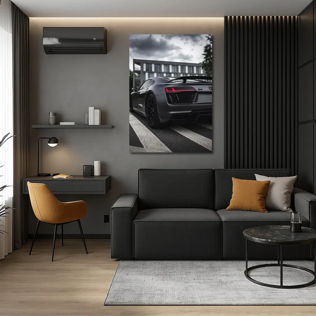 Audi R8 Matte Gray Supercar Stormy Sky – Wall Art