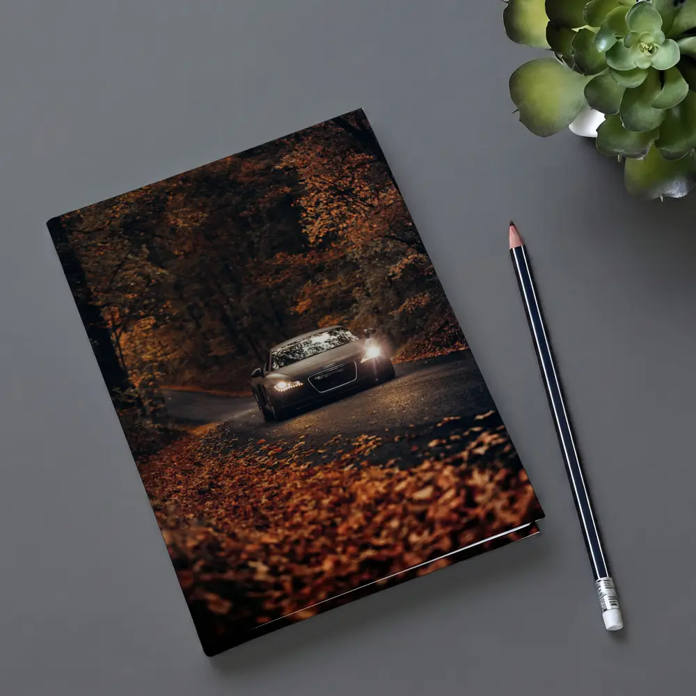 Audi R8 on Dark Autumn Forest Road – Notebooks
