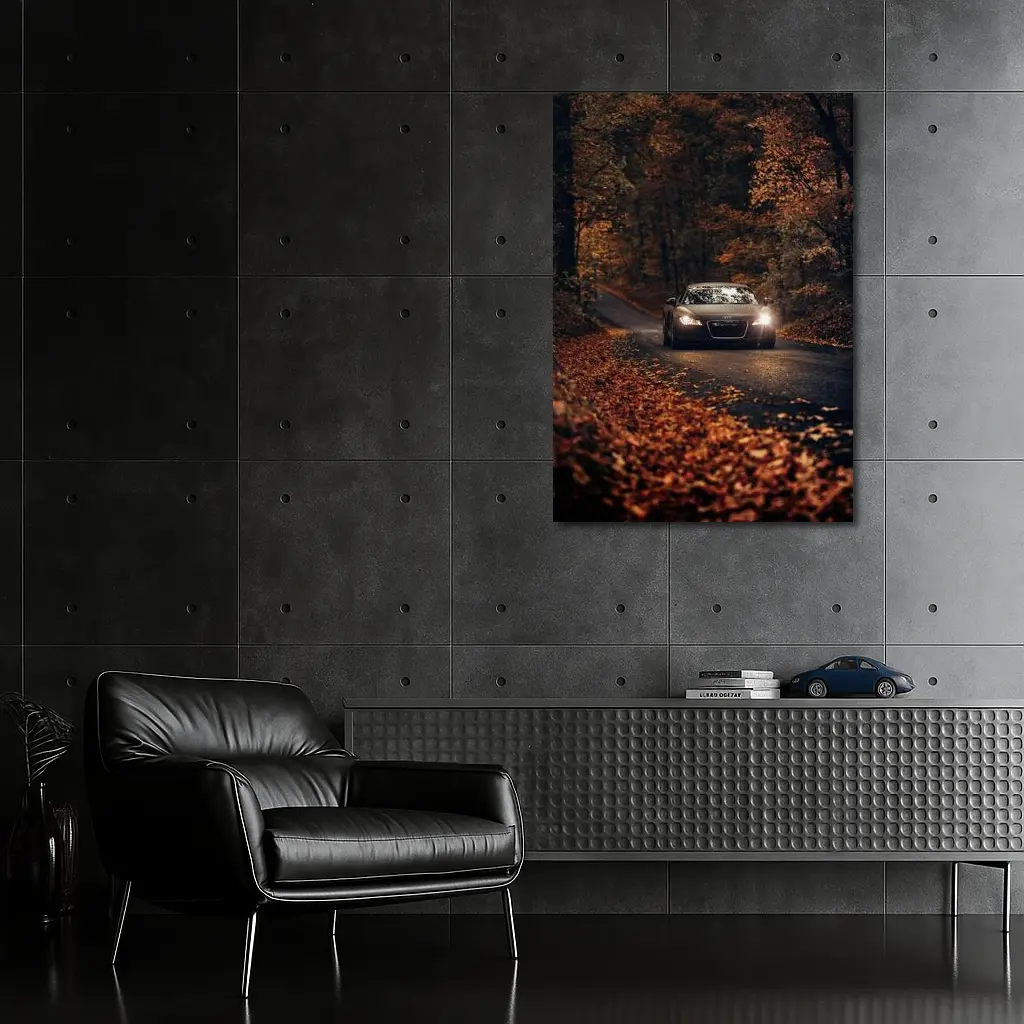 Audi R8 on Dark Autumn Forest Road – Wall Art
