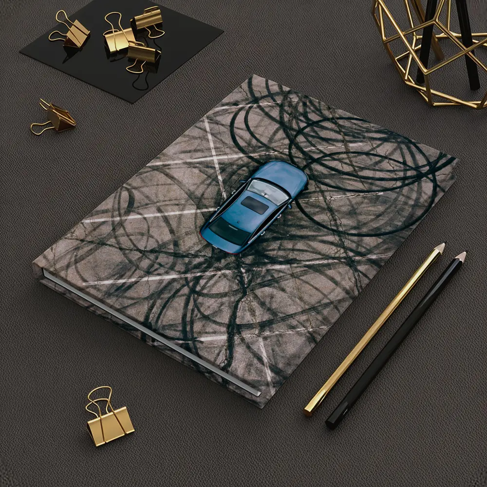 Blue Car Aerial View Burnout Marks – Notebooks