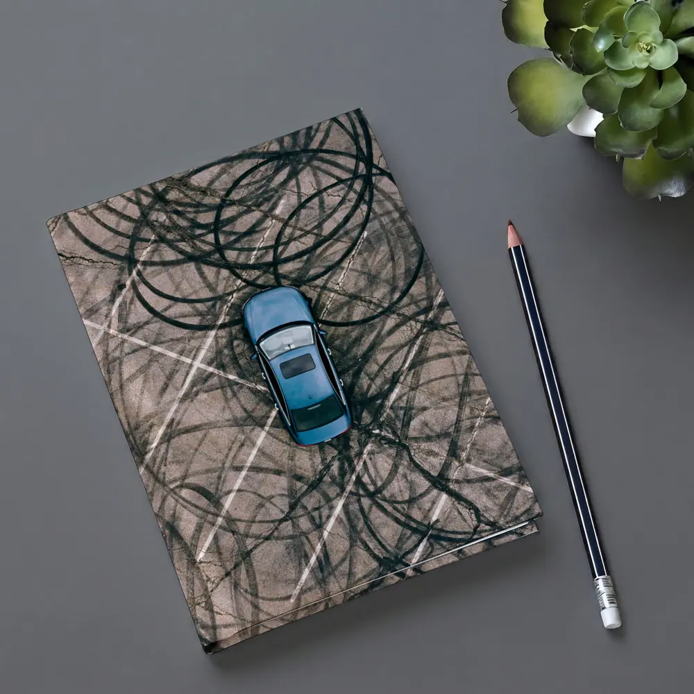 Blue Car Aerial View Burnout Marks – Notebooks