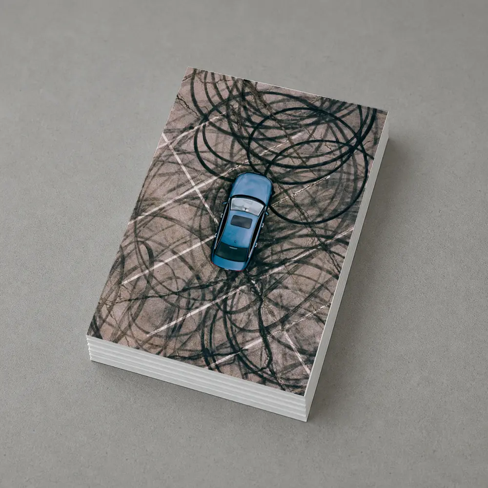 Blue Car Aerial View Burnout Marks – Postcards