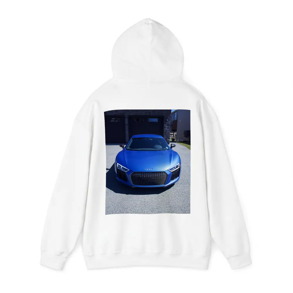 Audi R8 Blue Supercar Front View Driveway – Hoodies