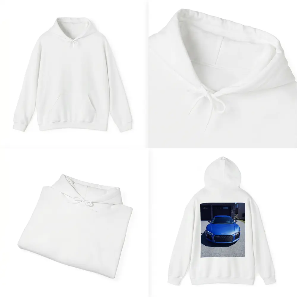 Audi R8 Blue Supercar Front View Driveway – Hoodies