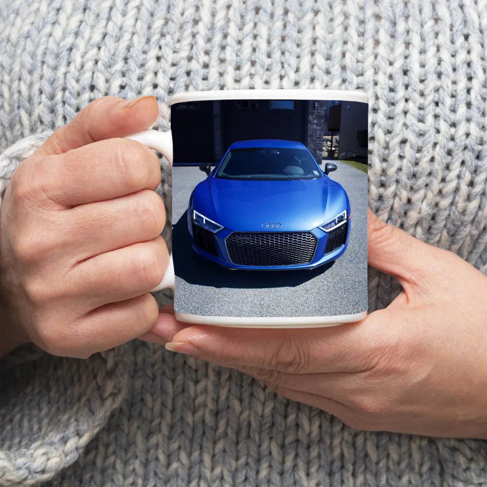Audi R8 Blue Supercar Front View Driveway – Mugs