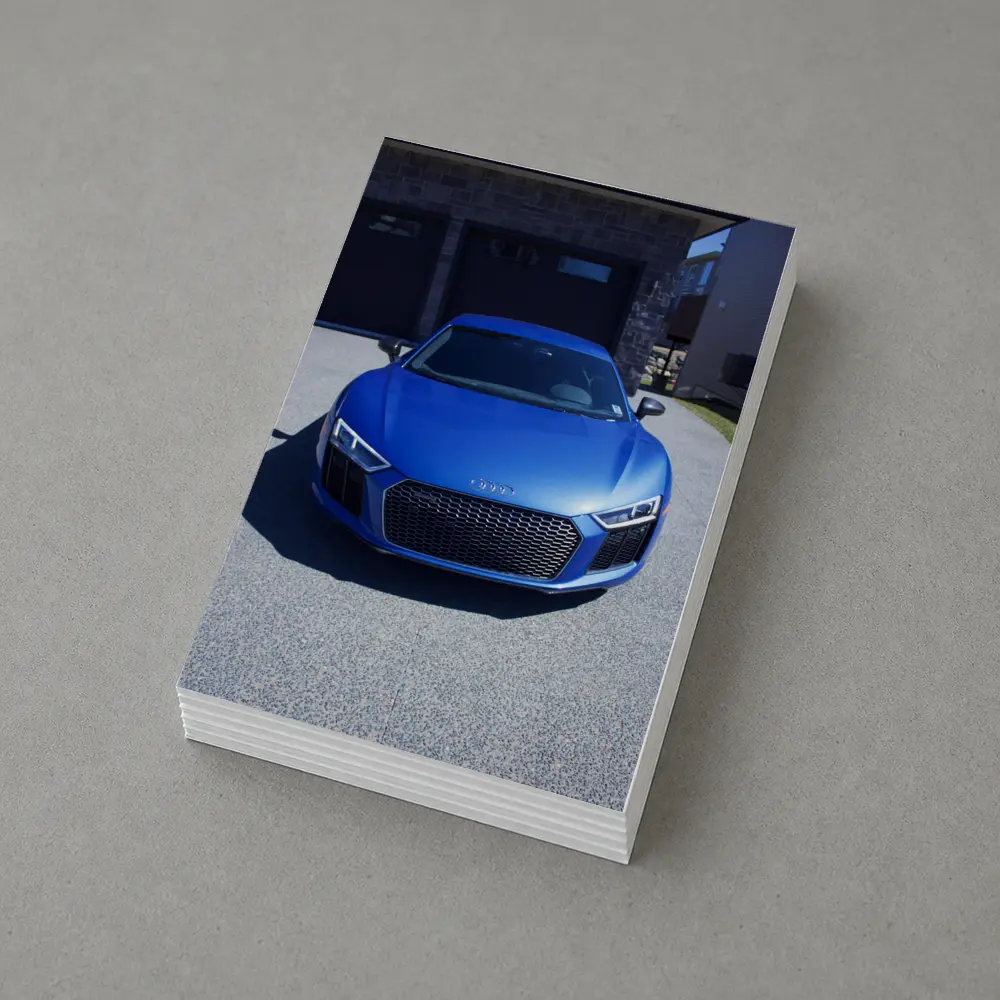Audi R8 Blue Supercar Front View Driveway – Postcards