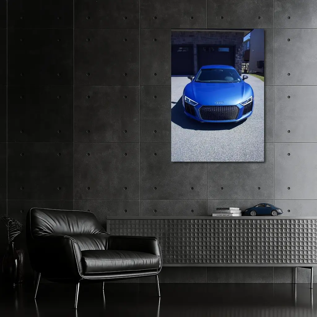 Audi R8 Blue Supercar Front View Driveway – Wall Art