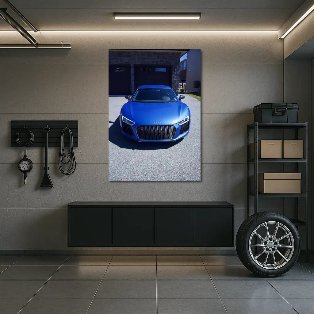 Audi R8 Blue Supercar Front View Driveway – Wall Art