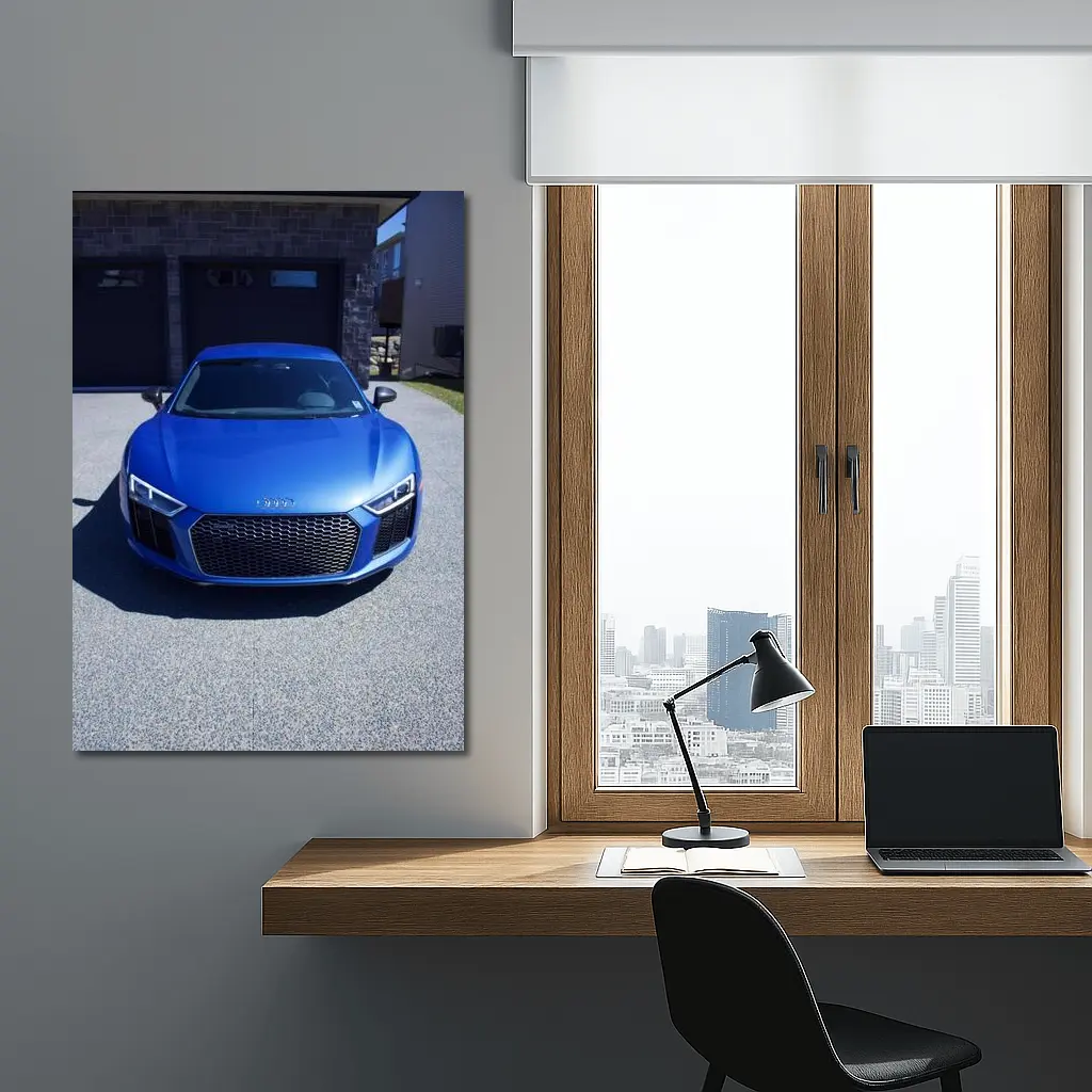 Audi R8 Blue Supercar Front View Driveway – Wall Art
