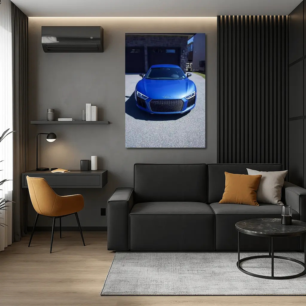 Audi R8 Blue Supercar Front View Driveway – Wall Art