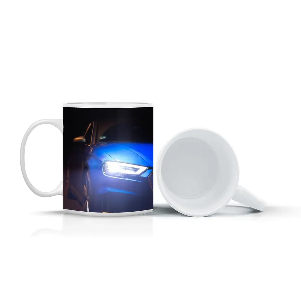 Audi A3 Blue Headlights Glowing Dark Night – Mugs
