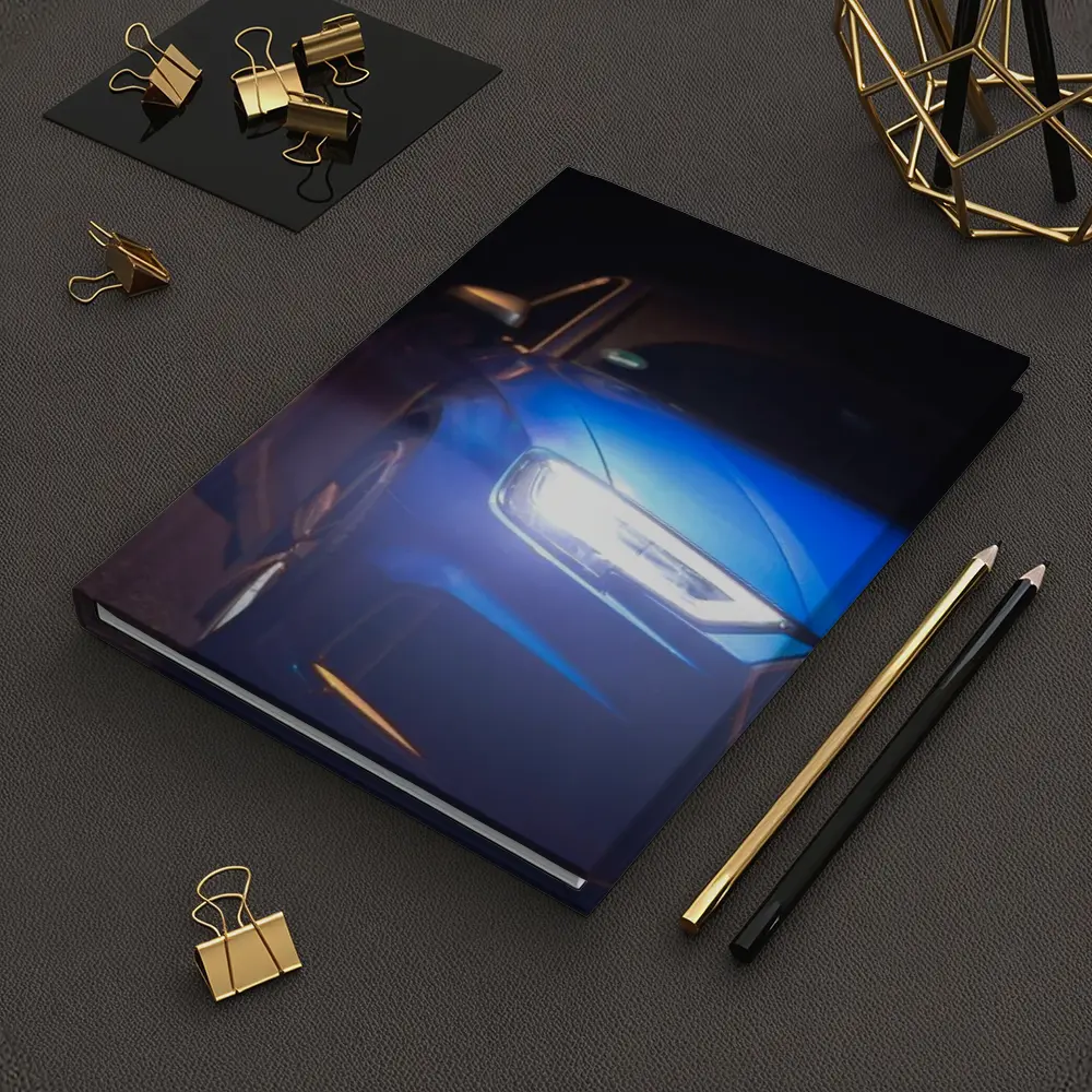 Audi A3 Blue Headlights Glowing Dark Night – Notebooks
