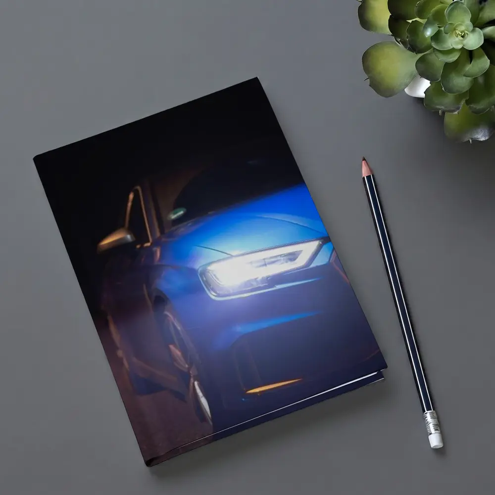 Audi A3 Blue Headlights Glowing Dark Night – Notebooks