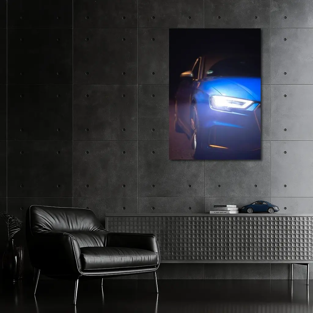 Audi A3 Blue Headlights Glowing Dark Night – Wall Art