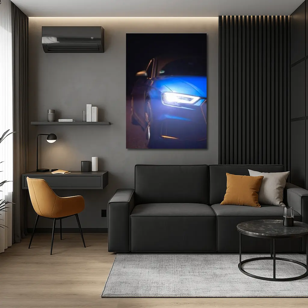 Audi A3 Blue Headlights Glowing Dark Night – Wall Art