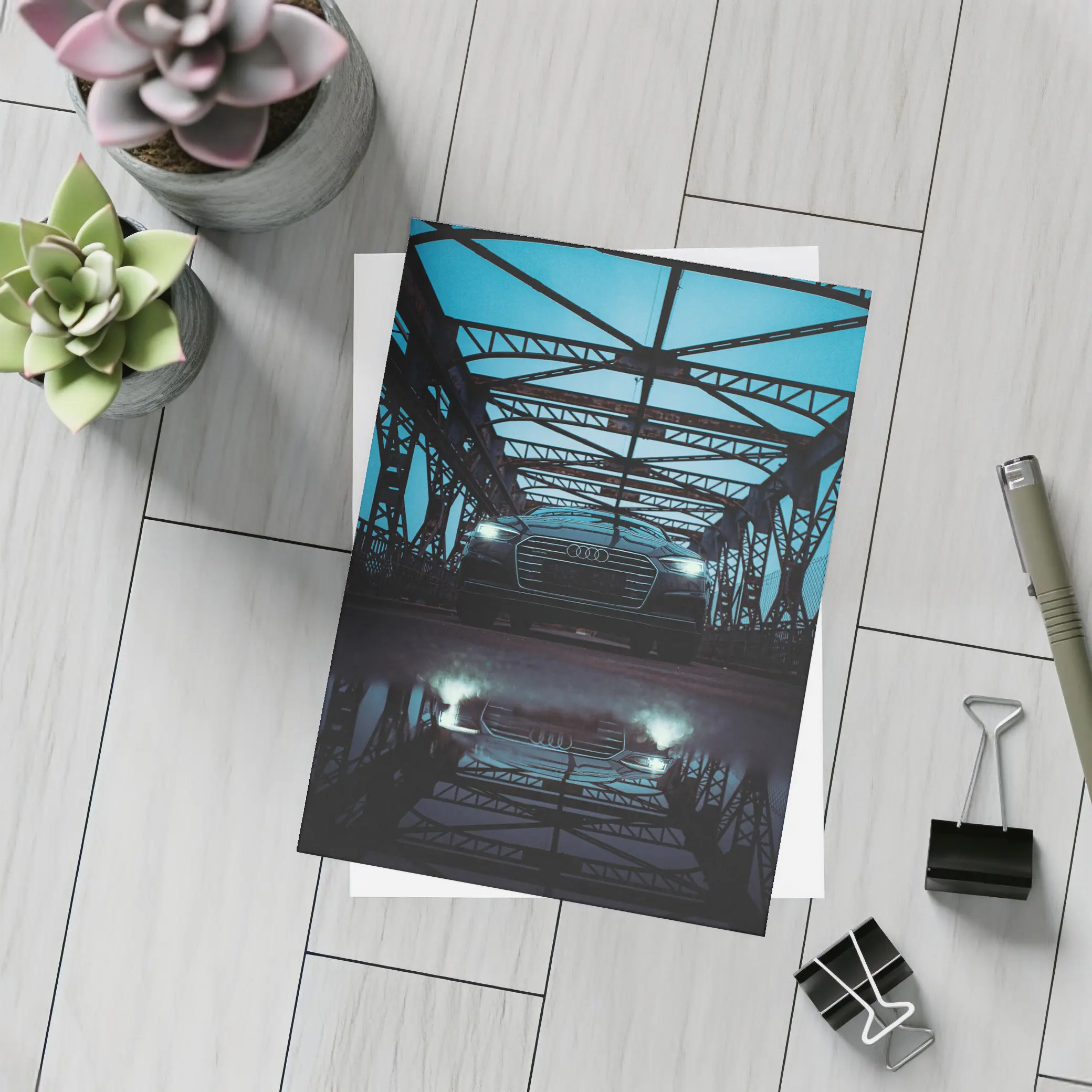 Audi A6 On Dark Bridge With Reflection – Postcards