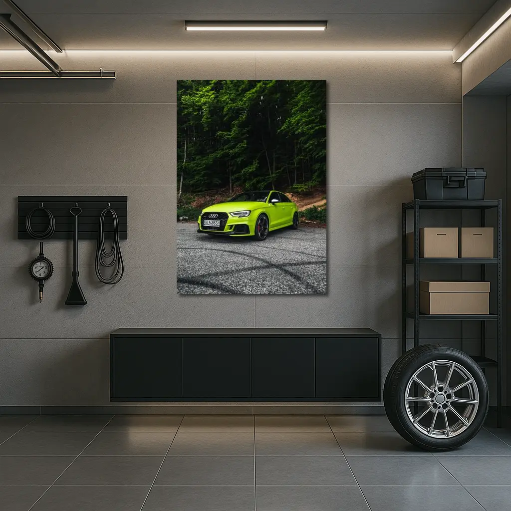 Audi RS3 Lime Green Forest Road – Wall Art