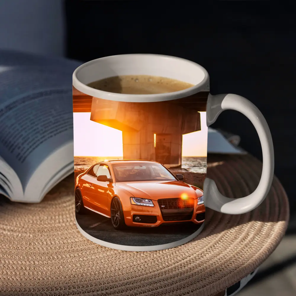 Audi S5 Orange Coupe Sunset Bridge – Mugs