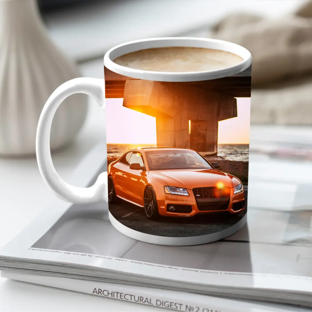 Audi S5 Orange Coupe Sunset Bridge – Mugs