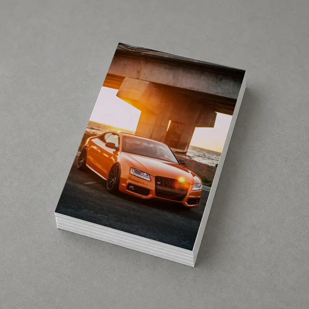 Audi S5 Orange Coupe Sunset Bridge – Postcards