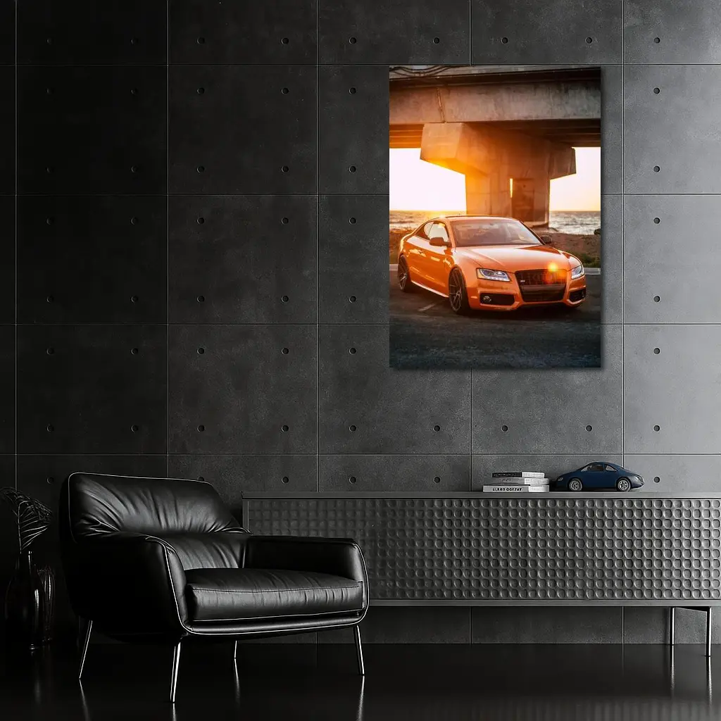 Audi S5 Orange Coupe Sunset Bridge – Wall Art