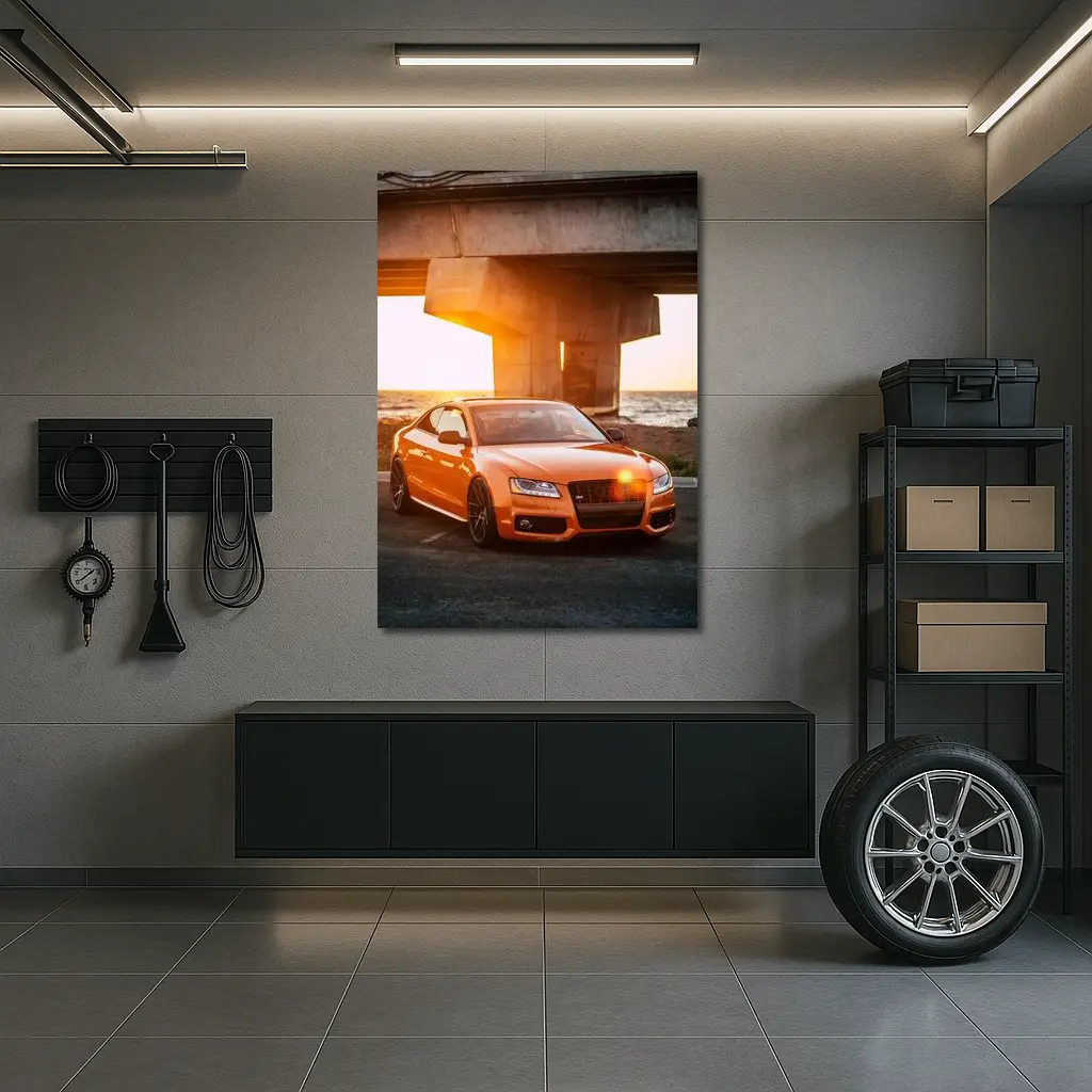 Audi S5 Orange Coupe Sunset Bridge – Wall Art