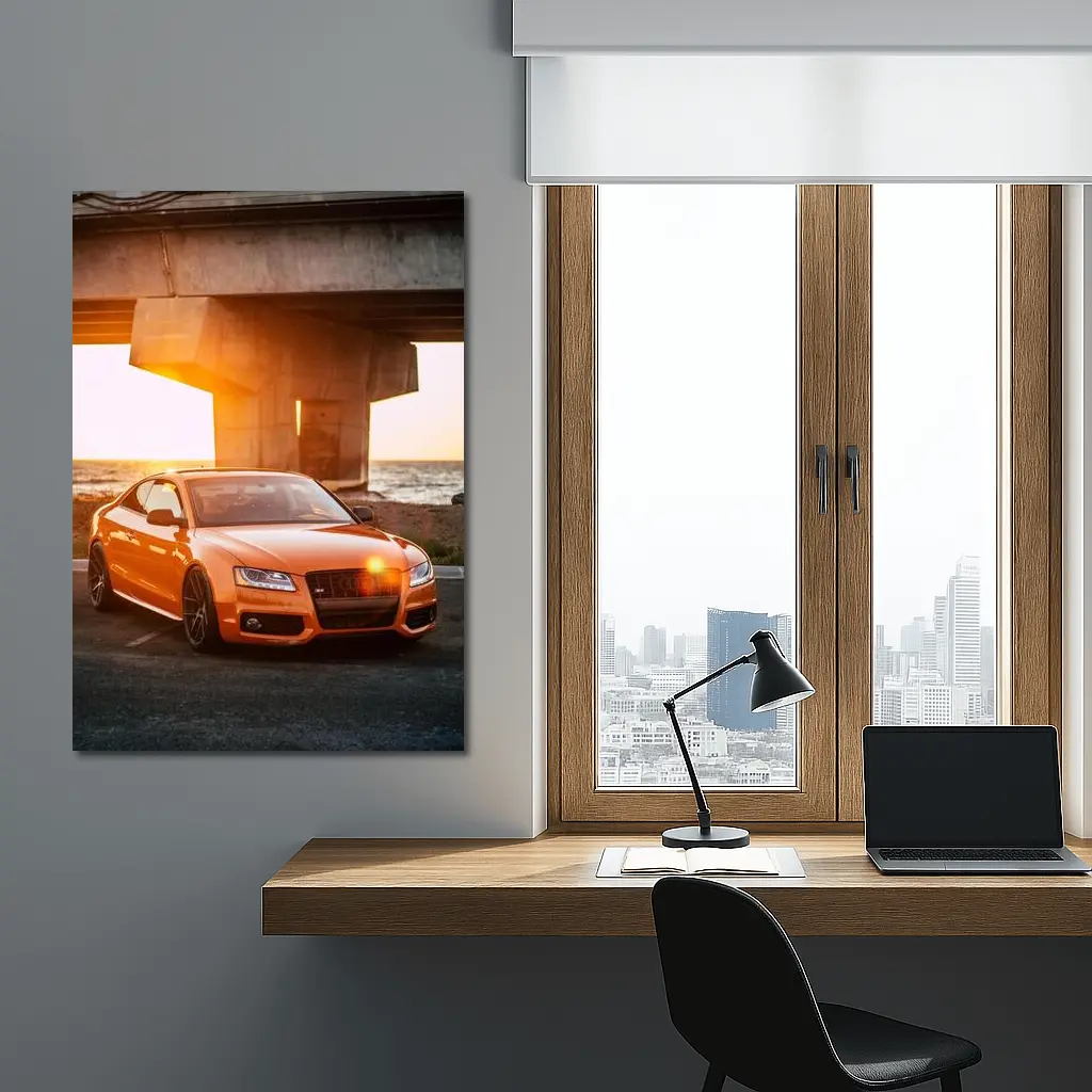 Audi S5 Orange Coupe Sunset Bridge – Wall Art