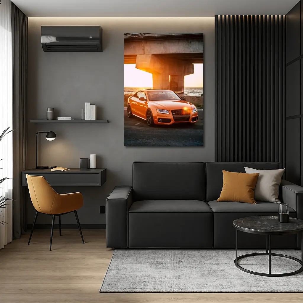Audi S5 Orange Coupe Sunset Bridge – Wall Art